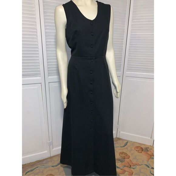 Vintage Black Button Down Sleeveless Maxi Dress 17/18 - Picture 1 of 12